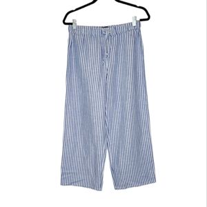 NEW J. Crew Blue and White Striped Linen Blend Wide Leg Pull On Pants